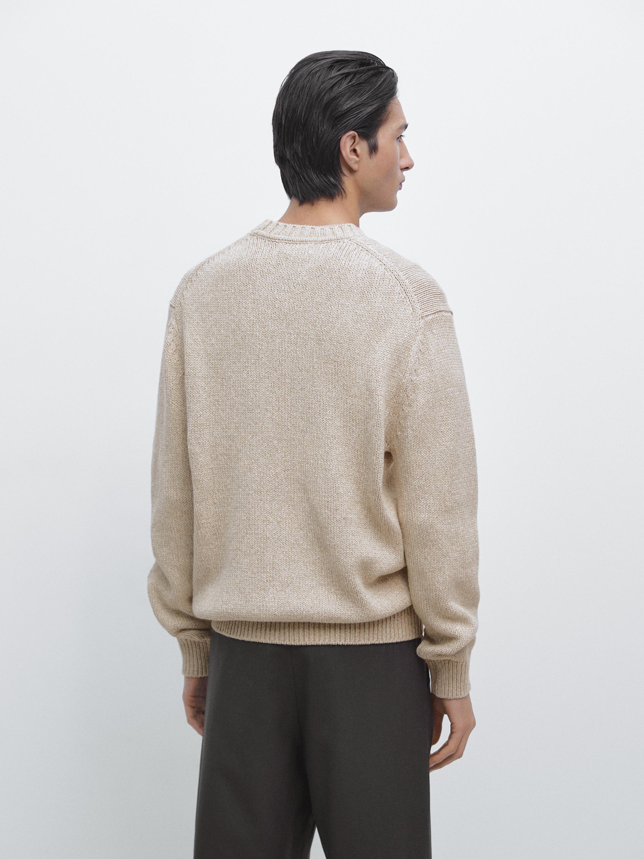 Cotton blend knit crew neck sweater